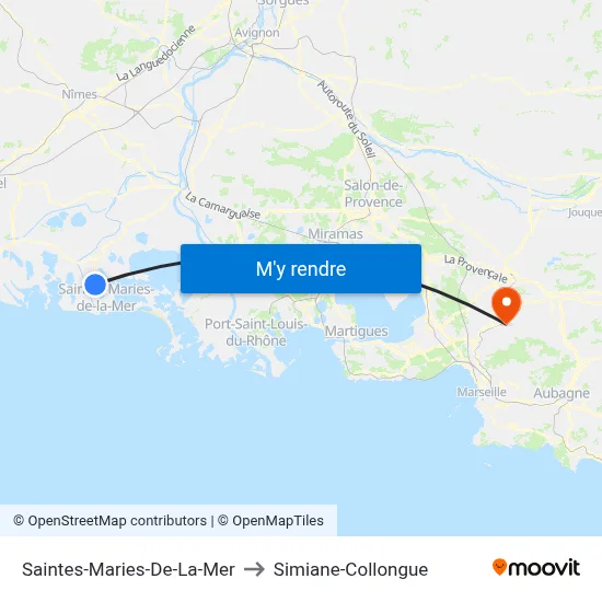 Saintes-Maries-De-La-Mer to Simiane-Collongue map