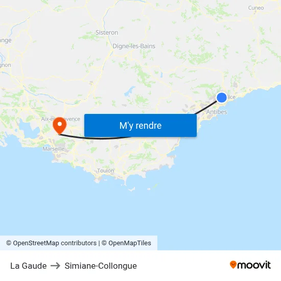 La Gaude to Simiane-Collongue map