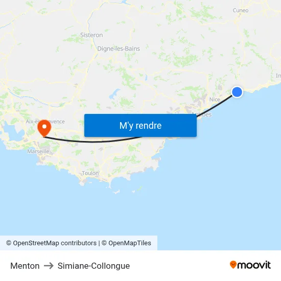 Menton to Simiane-Collongue map