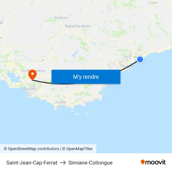 Saint-Jean-Cap-Ferrat to Simiane-Collongue map