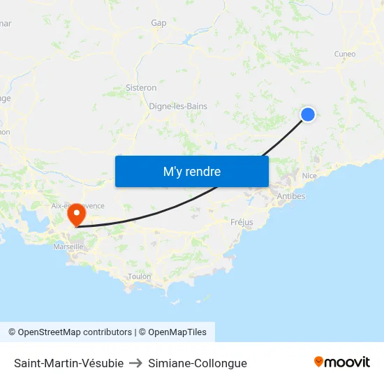 Saint-Martin-Vésubie to Simiane-Collongue map