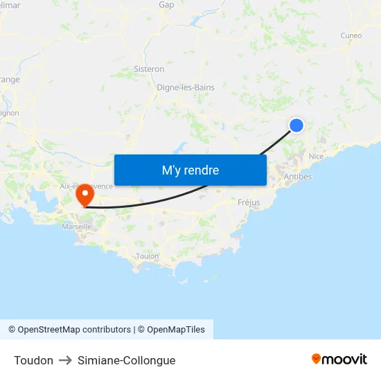 Toudon to Simiane-Collongue map
