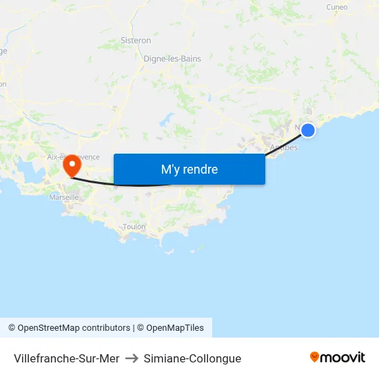 Villefranche-Sur-Mer to Simiane-Collongue map