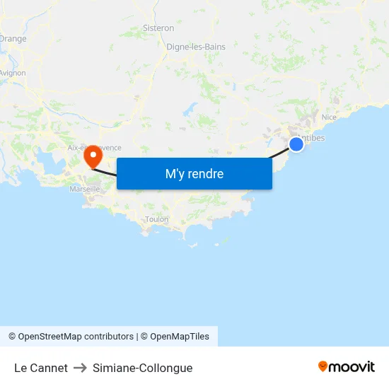 Le Cannet to Simiane-Collongue map
