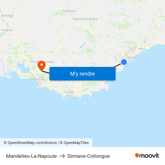 Mandelieu-La-Napoule to Simiane-Collongue map