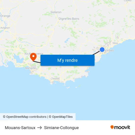 Mouans-Sartoux to Simiane-Collongue map