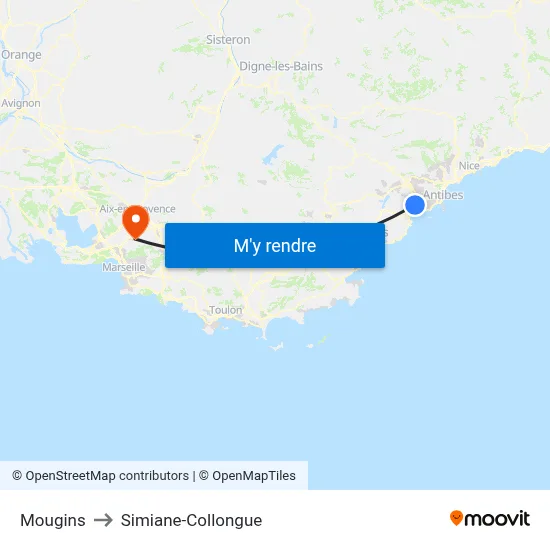 Mougins to Simiane-Collongue map
