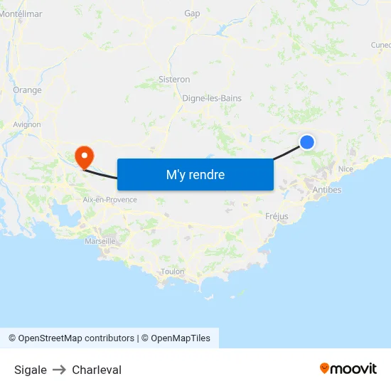 Sigale to Charleval map