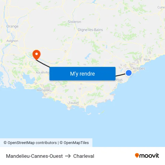 Mandelieu-Cannes-Ouest to Charleval map