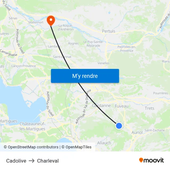Cadolive to Charleval map