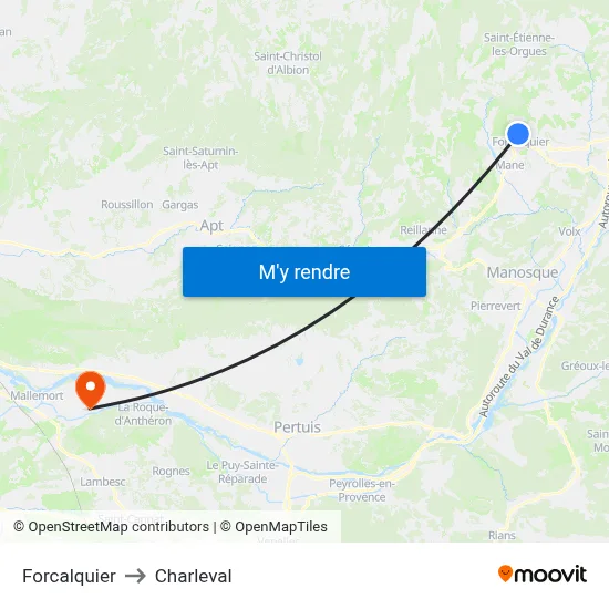 Forcalquier to Charleval map