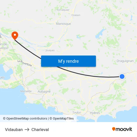 Vidauban to Charleval map