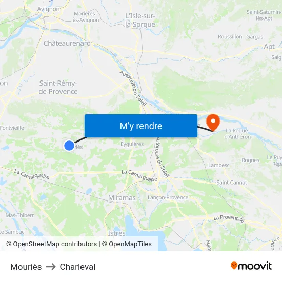 Mouriès to Charleval map