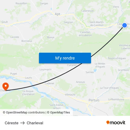 Céreste to Charleval map