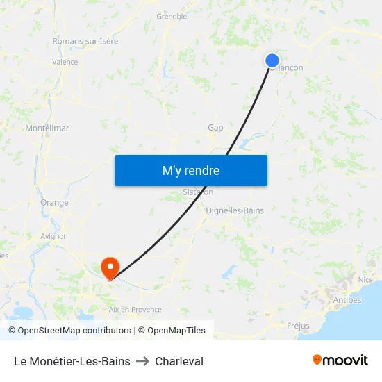 Le Monêtier-Les-Bains to Charleval map