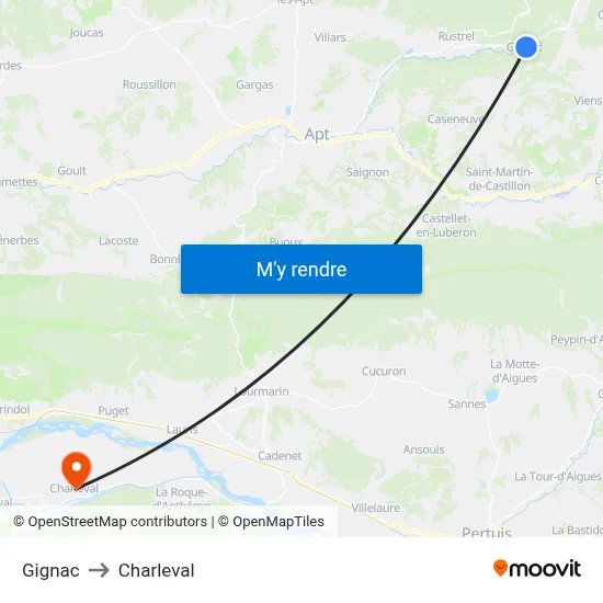 Gignac to Charleval map