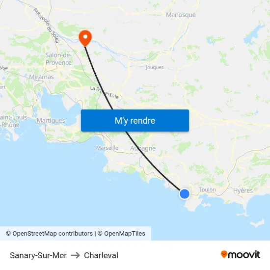 Sanary-Sur-Mer to Charleval map