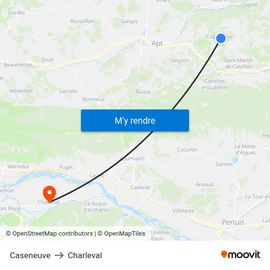 Caseneuve to Charleval map