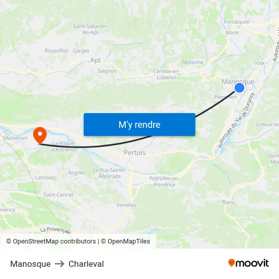 Manosque to Charleval map