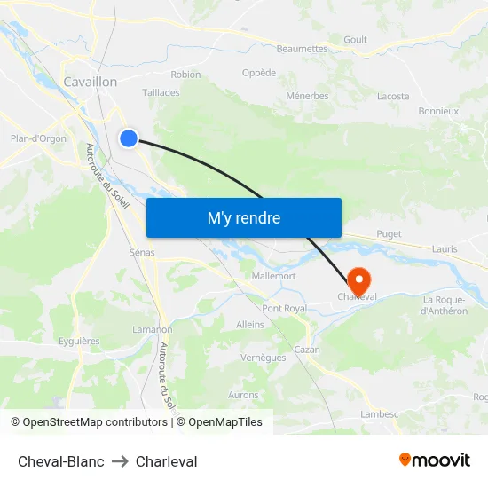 Cheval-Blanc to Charleval map