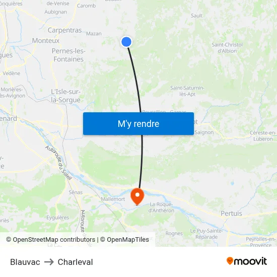 Blauvac to Charleval map