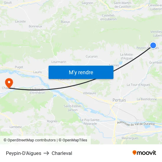 Peypin-D'Aigues to Charleval map