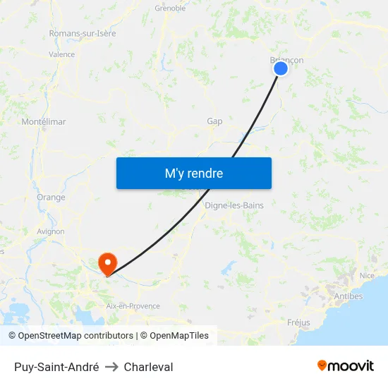 Puy-Saint-André to Charleval map