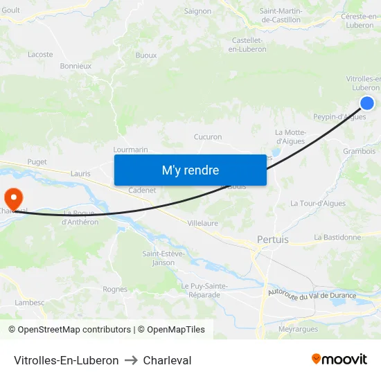 Vitrolles-En-Luberon to Charleval map