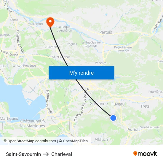 Saint-Savournin to Charleval map