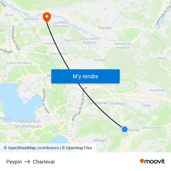 Peypin to Charleval map