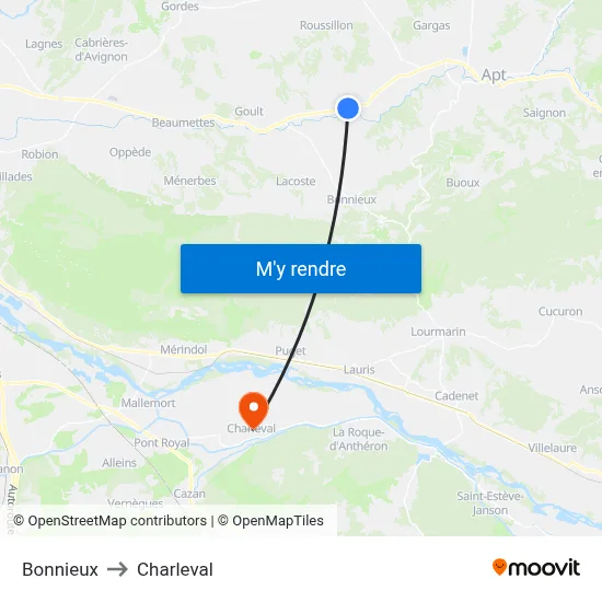 Bonnieux to Charleval map