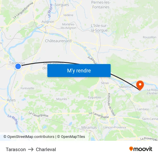 Tarascon to Charleval map