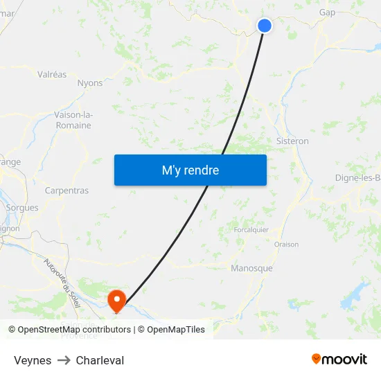 Veynes to Charleval map