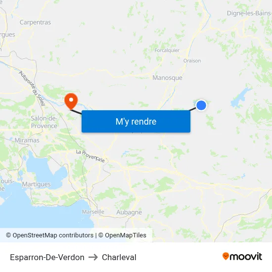 Esparron-De-Verdon to Charleval map