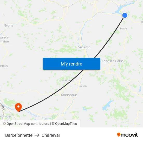Barcelonnette to Charleval map