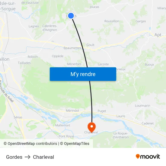Gordes to Charleval map