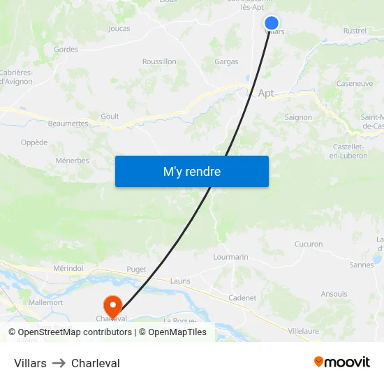 Villars to Charleval map
