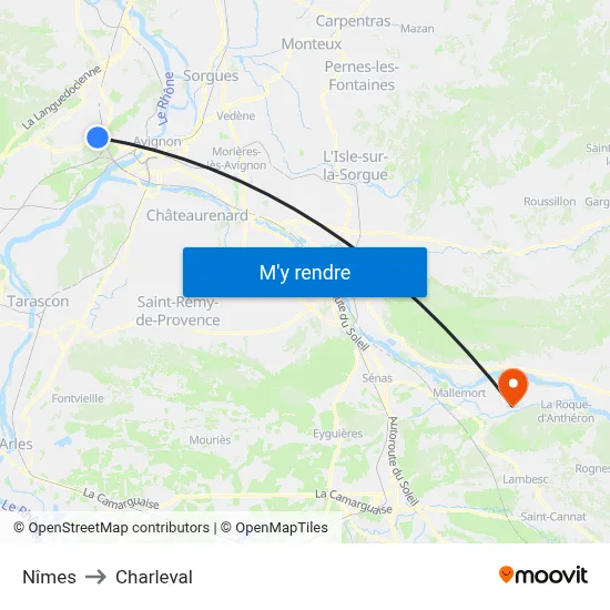 Nîmes to Charleval map