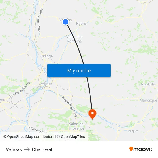 Valréas to Charleval map
