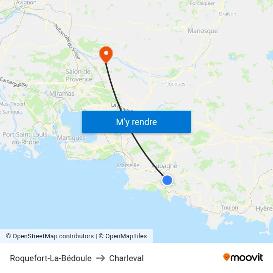 Roquefort-La-Bédoule to Charleval map