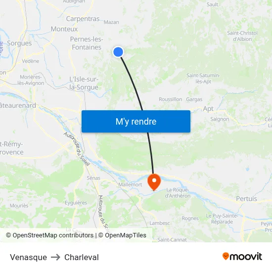 Venasque to Charleval map