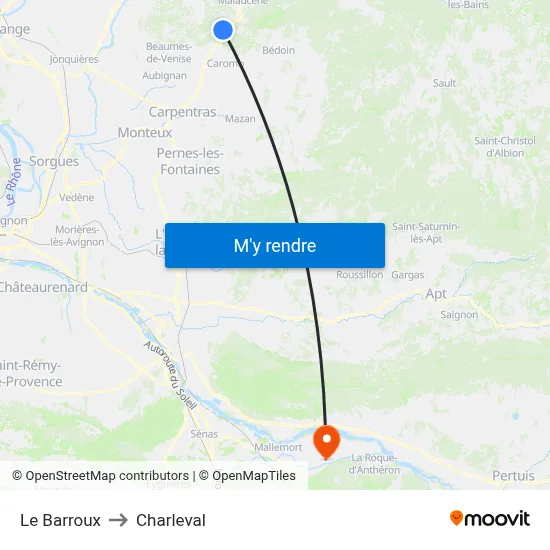 Le Barroux to Charleval map