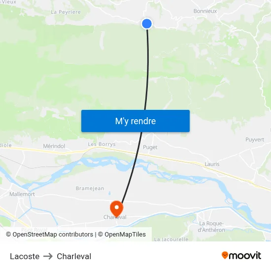 Lacoste to Charleval map