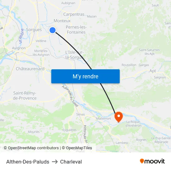 Althen-Des-Paluds to Charleval map