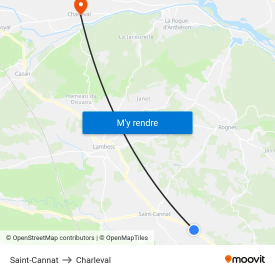 Saint-Cannat to Charleval map