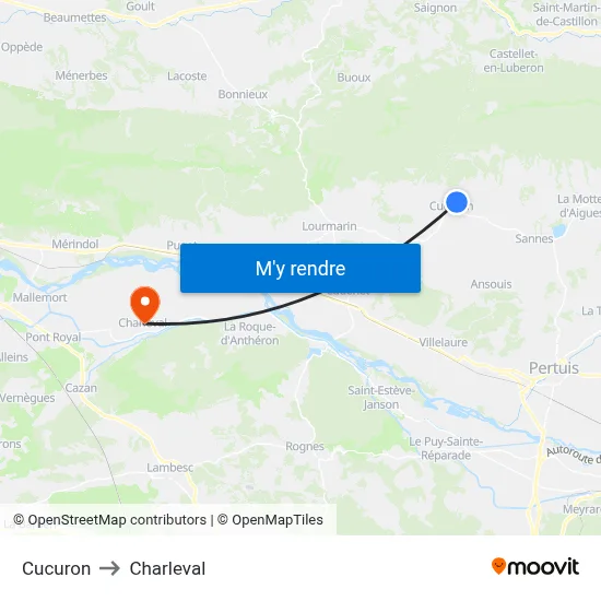 Cucuron to Charleval map