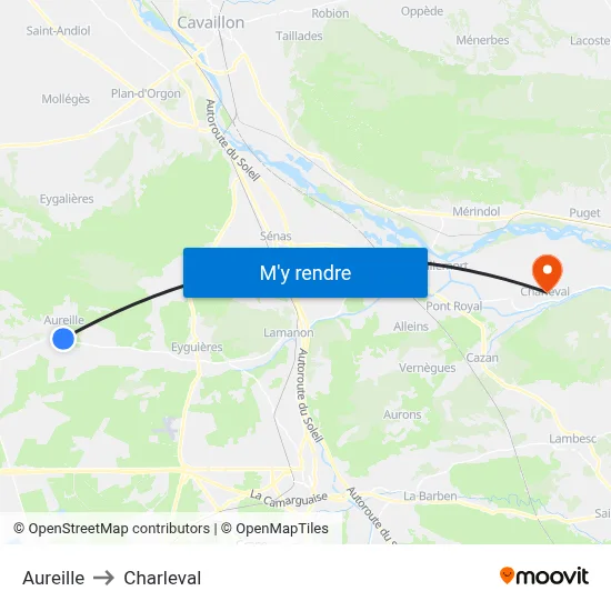 Aureille to Charleval map