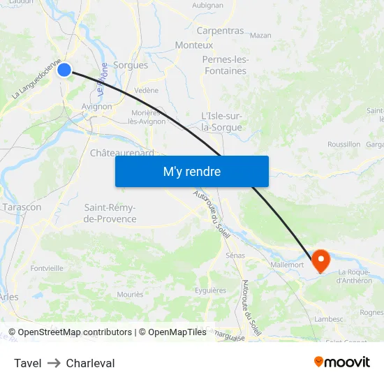 Tavel to Charleval map