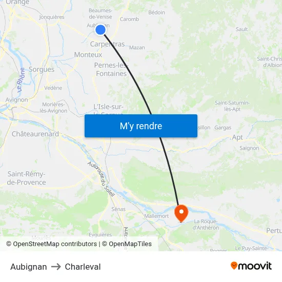 Aubignan to Charleval map