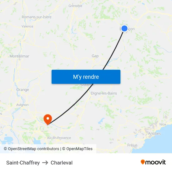 Saint-Chaffrey to Charleval map